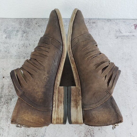 Free People Lost Valley Ankle Boots Leather Strappy Distressed Taupe sz 39 Boho - Picture 14 of 16